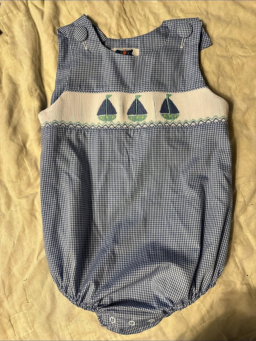 Smock Gingham Embroidered Baby Romper Size 2T like New- never worn